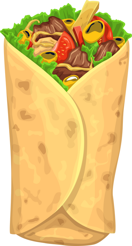 Burrito, Grilled Tortilla with Meat and Vegetables